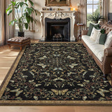 Garvee 10' × 13' Insect Botanical Area Rug, Machine Washable Non-Slip Low-Pile Soft Rug for Living Room, Bedroom & Dining Room, Black/Gray