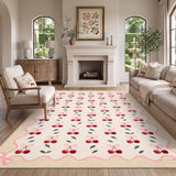 Garvee 5' × 7' Cherry Area Rug, Machine Washable Non-Slip Low-Pile Cute Coquette Rug for Bedroom, Nursery & Kids Room, Beige