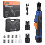 Garvee 12V Wireless Electric Ratchet Wrench Set, 3/8 in Drive - 45 N·m Torque - 0-300 RPM - LED Work Light - Forward/Reverse - USA Specs - Small Plastic Box, Cable Charger, Courier Box