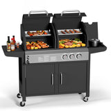 Garvee Dual Fuel Gas & Charcoal Grill Combo – 3 Disposables, 24,000 BTU, 8,000 BTU Side Disposable, Porcelain-Enameled Cast Iron Grate, Storage Cabinet, Wheels – United States Edition