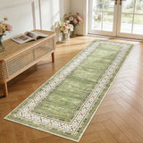 Garvee Green Washable Bordered Runner Rug 2' × 6', Non Slip Low Pile Stain Resistant Rug for Kitchen, Hallway, Entryway, Laundry Room