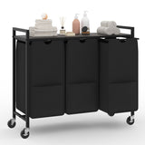Garvee Laundry Hamper with Shelf, Laundry Sorter with 3 Pull-Out Removable Bags, Movable Wheels and Metal Frame, 3 x 10.5Gal(120L) Clothes Basket Organizer in Bathroom, Gray and Black