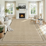 Garvee Washable Area Rugs 9x12 Living Room Rug Scalloped Jute Printed Non Slip Soft Bedroom Rugs Low Pile Foldable Large Rug Stain Resistant Carpet for Nursery Dining Room Classroom, Jute