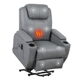 Garvee Power Lift Recliner Chair for Elderly - Electric Lift Recliner with 8-Section Vibration Massage & Lumbar Heat, PU Leather, Cup Holders & Armrest Storage - Gray
