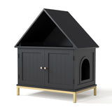 Garvee MDF House Shaped Hidden Cat Litter Box Enclosure, 28.4 x 18.1 x 35.6 in Cat Washroom Cabinet with Double Doors, 3.9 in Metal Legs, Spacious Interior, Side Entry, Raised Design for Easier Floor Cleaning, Multi Use Indoor Pet Furniture, Black