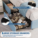Garvee Velvet Upholstered Twin XL Platform Bed Frame with Adjustable Storage Headboard, 2 Drawers & Bookcase – LED Lights, Noise-Free, Easy Assembly – Kids or Boys Room, Blue