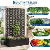 Garvee 71" Tall Metal Raised Planter Box with Trellis & Privacy Screen, Outdoor Rustproof Steel Garden Bed, Drainage Holes, for Climbing Plants, Vines & Vegetables - Black - Square America - Black