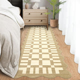 Garvee 2' x 6' Scalloped Checkerboard Geometric Runner Rug, Machine Washable Non-Slip Low-Pile Soft Rug for Hallway & Kitchen, Beige