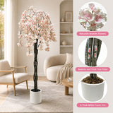Garvee Lifelike Double Trunk Artificial Cherry Blossom Tree for Indoor Decor - Faux Cherry Blossom Floor Tree with Vine-Wrapped Trunks for Living Room, Office - Cherry Blossom Pink, 6ft (180cm)