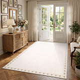 Garvee 5' × 7' Minimalist Border Area Rug, Machine Washable Non-Slip Low-Pile Soft Rug for Living Room, Bedroom & Dining Room, Off White