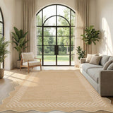 Garvee 10' x 13' Washable Scalloped Minimalist Geometric Rug—Suitable for Indoor and Outdoor Use, Perfect for Entryways, Hallways, and Bedrooms, Beige
