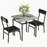 Garvee Space-Saving 3 Piece Dining Table Set for 2 – Sturdy Metal Frame, Wooden Table, 2 PU Upholstered Chairs – Modern Industrial Kitchen or Dining Room Furniture – Ideal for Apartments, Small Spaces – Black PU, Gray