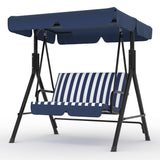 Garvee 2-Seat Outdoor Porch Swing with Stand, Striped Blue Patio Swing Chair with 40° Adjustable Polyester Canopy, 400 lb Capacity, Powder-Coated Iron Frame, Oxford Fabric Seat for Backyard, Garden, Deck, Balcony and Poolside - Striped Blue