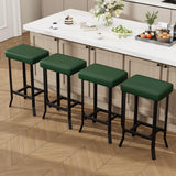 Garvee Compact Bar Stools Set of 4, 24 Inch Counter Height, Green Faux Leather Upholstered, Distinctive Irregular Legs, Space-Saving Design, Easy Assembly for Kitchen, Dining Room, Home Bar, Cafe, 4PC Pack