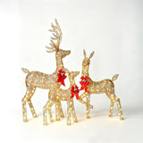Garvee 3 Piece Lighted Christmas Deer Family Set Gold Glitter LED Lights Weather-Resistant Wire Frame Outdoor Holiday Yard Decor