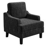 Garvee Chenille Mid Century Modern Accent Chair, Wood & Iron Frame Armchair with 330lb Capacity for Living Room Bedroom,Black