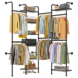 Garvee Wall-Mounted Closet System Clothes Rack Organizer - Heavy-Duty Carbon Steel - 4-Row Design - Expandable Hanging Rods 23.62–35.43 in - 8-Tier Wire Shelves, Matte Black - Color: Black - Specs: 8 Layers
