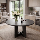 Garvee Round Dining Table for 4, 43.3'' Kitchen Table for Dining Room, Circle Farmhouse Kitchen Tables, Wood Dinner Tables for Living Room, Apartment, Small Spaces, Black
