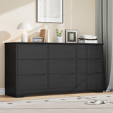 Garvee Wooden Dresser with 9 Drawers, Tall Modern Closet with Deep Storage, Large Chest of Drawers with Wide Top, Long Storage Dresser for Bedroom, Living Room, Hallway, Kids Room, Black