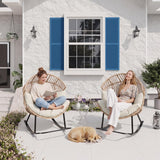 Garvee Oversized Wicker Rocking Egg Chair – Ergonomic Rattan Patio Lounge, Extra-Soft Pillow, Thick light beige color Cushion – Comfortable Indoor/Outdoor Rocker – Living Room, Bedroom, Backyard, Garden – Color: Black Spray Plastic + Brown Rattan + light