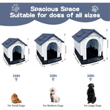 Garvee Weatherproof Outdoor Dog House, Medium Gray PP Plastic Pet Shelter, Adjustable Roof Window, Air Vents, Elevated Floor, Sloped Waterproof Roof, Easy to Clean and Assemble, for Yard, Patio, Deck, Indoor and Outdoor Use - Gray