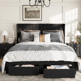 Garvee Queen Size Bed Frame, Velvet Upholstered Bed Frame with Wingback Headboard, 2 Storage Drawers, No Box Spring Needed, Black