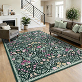 Garvee 4x6 Area Rugs for Living Room, Floral Washable Rug Vintage Large Soft Botanical Non Slip Carpet Indoor Stain Resistant Floor Carpets for Bedroom Dining Room Farmhouse Nursery, Dark Green