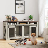 Garvee Heavy Duty Double Dog Crate Furniture – 71" Extra Large Wooden Kennel Cage Table – 3 Storage Drawers, Removable Divider – Indoor Furniture-Style TV Stand for 2 Large/Medium Dogs – White/Dark Walnut