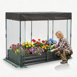 Garvee Self-Watering Raised Garden Bed, 6 x 3 x 1 FT Galvanized Metal Planter with Mesh Crop Cage, Bug Net and 4 Plant Signs for Vegetables and Herbs, Black