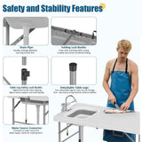 Garvee 50" Collapsible Fish Cleaning Table with Basin - Faucet Sprayer & Drainage Hose, Hose Hookup - Steel Frame, Easy-Clean PE Basin - Portable Fillet Station for Fishing, RV, Backyard - Color: Folding table