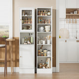 Garvee 67" Tall Slim Bathroom Storage Cabinet – Glass Doors, Adjustable Shelves, Anti-Tip Steel Linen Closet – Space-Saving Freestanding Organizer for Bathroom, Kitchen, Laundry, Entryway – White - Gray Wood Grain