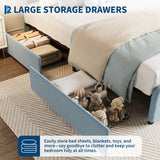 Garvee Twin Size Upholstered Platform Bed Frame with LED Headboard – 2 Storage Drawers – Adjustable Height – Sturdy Wooden Slat Support – No Box Spring Needed – Easy Assembly – Ideal for Kids, Girls & Boys – Velvet Blue, T Specification