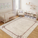 Garvee 9' × 12' Washable Checkered Cherry Coquette Area Rug, Non-Slip Low-Pile Stain-Resistant Rug for Living Room, Bedroom & Nursery, Caramel Mocha