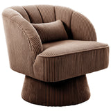 Garvee Modern Swivel Barrel Accent Chair – Velvet Upholstered Lounge Armchair with Striped Backrest, Soft Cushion, 360° Rotation – Round Chair for Living Room, Bedroom, Apartment – Corduroy | Brown