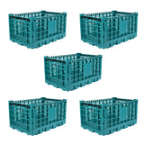 Garvee 52L Heavy-Duty Collapsible Storage Crate, Stackable Folding Plastic Milk Crate Organizer Bin - Reinforced Ergonomic Handles - Fold-Flat Space-Saving Basket for Office/Home/Car Trunk/Camping, Green, 5 Pack - Green