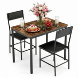 Garvee Space-Saving 3-Piece Industrial Dining Table Set for 2 - 35.4" Rectangular Kitchen Table, Metal Frame, 2 PU Upholstered Chairs - Apartment Dining Room - Color: Black + Brown Tabletop