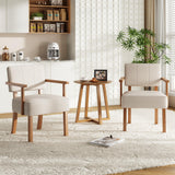 Garvee Accent Chairs Set of 2 Mid Century Modern Beige Linen Fabric Vertical Tufted Back Wood Frame Ergonomic Reading Lounge Living Room Office