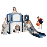 Garvee 8-in-1 Multi-Functional Toddler Play Tunnel Set – Slide, Climber, Tunnel, Basketball Hoop, Telescope, Drawing Board & Storage – Indoor Outdoor Playground for Kids – Blue