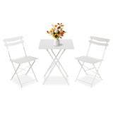 Garvee Folding 3-Piece Outdoor Bistro Set, Square Metal Patio Table with 2 Chairs - No Assembly - Weather-Resistant Rustproof Finish - Space-Saving Collapsible for Balcony/Porch/Yard/Garden - White - White