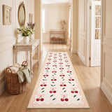 Garvee 2' × 6' Cherry Runner Rug, Machine Washable Non-Slip Low-Pile Soft Rug for Hallway, Kitchen & Entryway, Beige