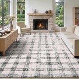 Garvee 9x12 Checkered Area Rug, Washable Modern Geometric Rug, Non Slip Low Pile Soft Carpet for Bedroom, Living Room, Dining Room, Green