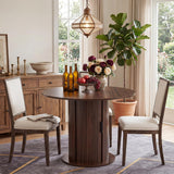 Garvee 31.5-Inch Round Solid Wood Dining Table for 2 - Space-Saving Farmhouse Kitchen Table with Center Storage Column - Dark Walnut