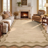 Garvee 8' × 10' Modern Scalloped Area Rug, Machine Washable Non-Slip Low-Pile Soft Rug for Living Room, Bedroom & Office, Coffee Brown