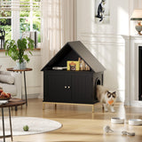 Garvee Modern House-Shaped Hidden Cat Litter Box Enclosure – Odor Control, Mark Pad, Double Doors, Multi-Use Cat Washroom Cabinet – Black