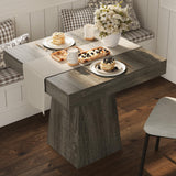 Garvee Space-Saving Modern Square Dining Table for 4 with Storage Drawers - Durable Wooden Pedestal - Easy to Clean - Great for Dining Room, Living Room, or Kitchen - Gray Wood Grain - Black Wood Grain