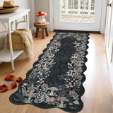Garvee Scalloped Runner Rug - Washable Non-Slip Low Pile Area Rug, Soft Collapsible Thin Carpet for Hallway, Kitchen, Bedroom, Bathroom, Laundry, Modern Farmhouse Decor, Black, 2x6ft