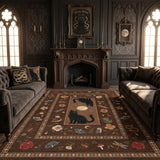 Garvee 8' × 10' Gothic Cat Area Rug, Machine Washable Non-Slip Low-Pile Stain-Resistant Floral Boho Rug for Living Room, Bedroom & Entryway, Brown
