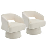 Garvee Set of 2 Velvet Swivel Barrel Chairs – Contemporary Round Accent Armchairs, Hollow Striped Backrest, Soft Upholstery, 360° Rotating Base for Living Room, Bedroom, Vanity – Velvet | Beige - Velvet | Beige | 1Pcs