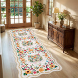 Garvee 2' x 6' Cat Floral Runner Rug, Machine Washable Non-Slip Soft Low-Pile Rug for Hallway, Bedroom & Entryway, Beige