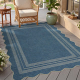 Garvee Neutral Jute Rug 3x5FT – Washable Scalloped Indoor/Outdoor Door Mat with Non-Slip Backing, Mark Resistant Edge Carpet for Kitchen, Porch, Patio – Modern Navy Blue/Cyan Blue